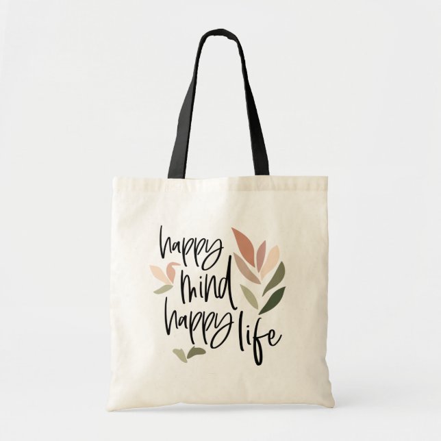 Bolsa Tote Palavra Feliz Vida Inspiradora Citação (Frente)