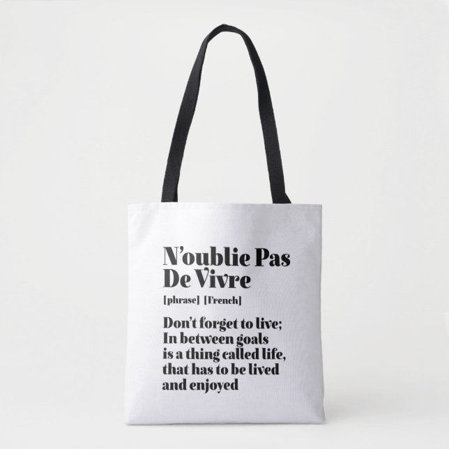 Bolsa Tote Palavras Francesas Inspiracionais Citação Pas De V (Frente)