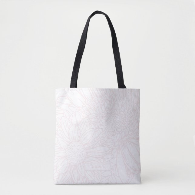 Bolsa Tote Pale Pink Chrysanthemums Line Drawing with Name (Frente)