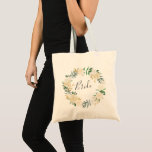 Bolsa Tote Pale Watercolor Floral Wreath Bride<br><div class="desc">Saco de tota floral de noiva,  delicioso,  com cor d'água pálida e pedras com acentos de folhagem dourada (faux) e verde.</div>