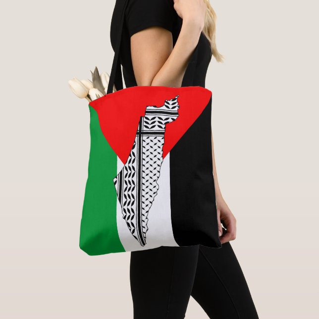 Bolsa Tote Palestina - Bandeira e Mapa com Padrão Keffiyeg (Close Up)