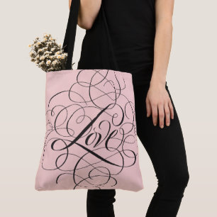 Bolsa Tote Pálido cora a rotulação florescida rosa do rote