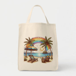 Bolsa Tote Palm Beach tree com arco-íris e sol