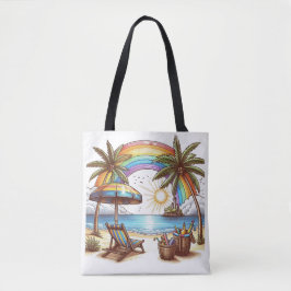 Bolsa Tote Palm Beach tree com arco-íris e sol