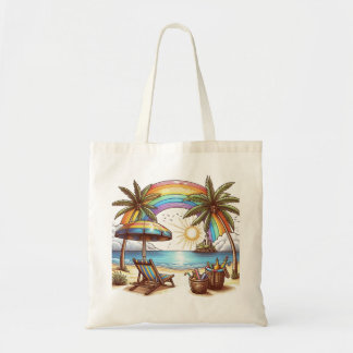 Bolsa Tote Palm Beach tree com arco-íris e sol