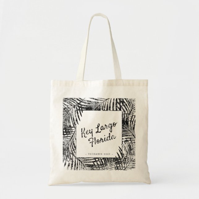 Bolsa Tote Palm Leaf Destino Personalizado Casamento Bem-Vind (Frente)