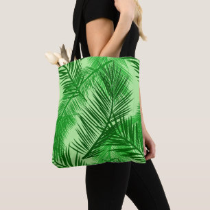 Bolsa Tote Palm Leaf Impressão, Emerald e Verde limão Claro