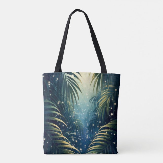 Bolsa Tote Palm leaves illuminated by moon and fireflies (Verso)