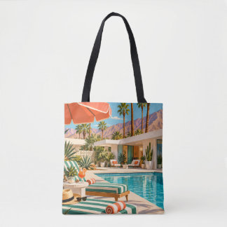 Bolsa Tote Palm Springs Poolside Retro Mid Century Modern Art