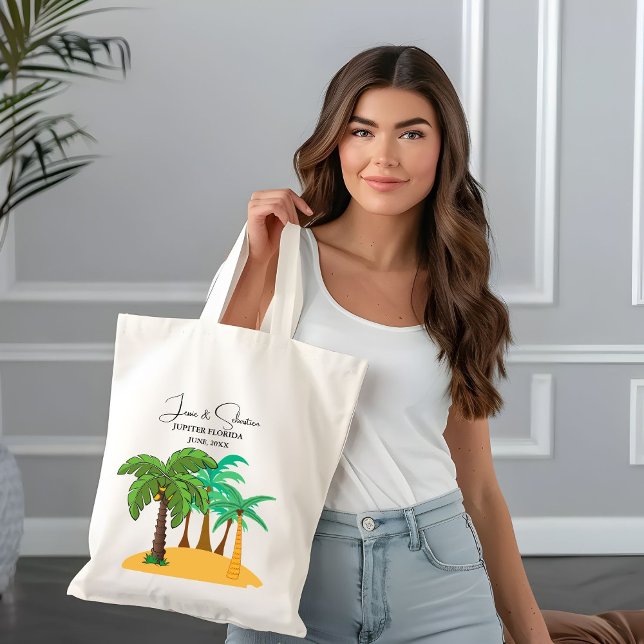 Bolsa Tote Palm Tree Tropical Beach Wedding Welcome (Criador carregado)