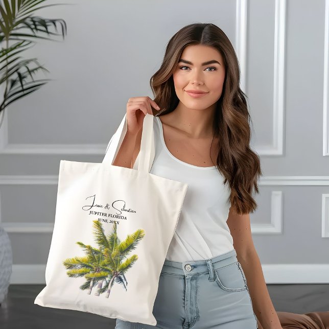 Bolsa Tote Palm Tree Tropical Beach Wedding Welcome (Criador carregado)