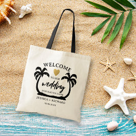 Bolsa Tote Palm Trees Heart Destination Wedding Beach Bem-vin
