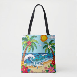 Bolsa Tote Palm Trees on the Beach Personalized