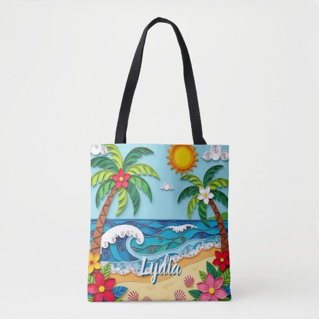 Bolsa Tote Palm Trees on the Beach Personalized (Frente)