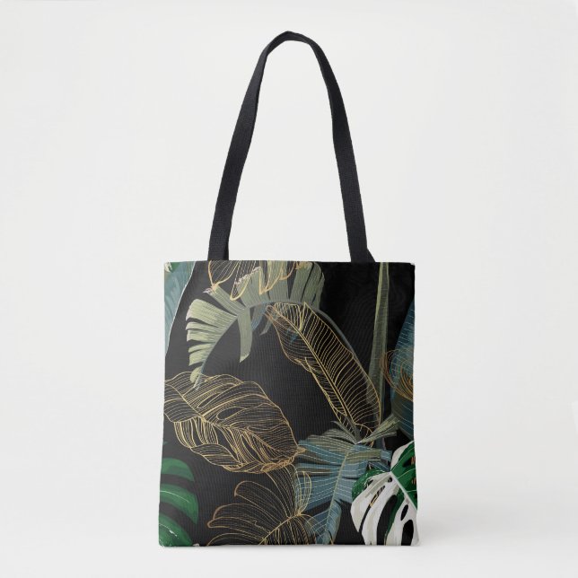 Bolsa Tote Palma de colheita noturna tropical, banana, planta (Frente)