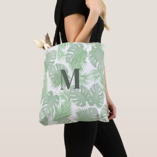 Bolsa Tote Palma de Monograma Moderno Verde Deixa Personaliza
