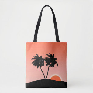 Bolsa Tote Palma de silhueta de árvore contra fundo laranja s