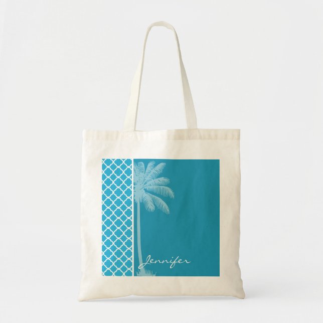 Bolsa Tote Palma de Verão; Quatrefoil Ceruliano Brilhante (Frente)