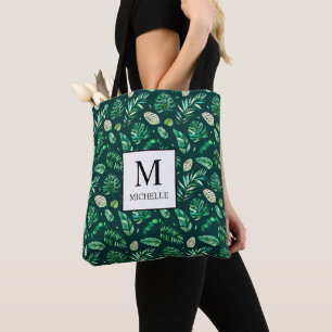 Bolsa Tote Palma tropical de Verão deixa Monograma e nome