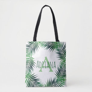 Bolsa Tote Palma Tropical Folhas e Letra Inicial com Nome