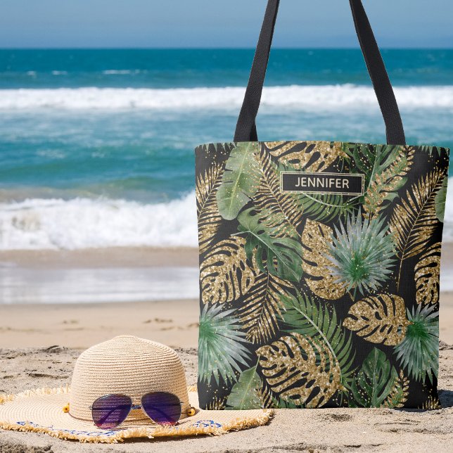 Bolsa Tote Palma Tropical Moderna Deixa Faux Dourado Nome da  (Criador carregado)