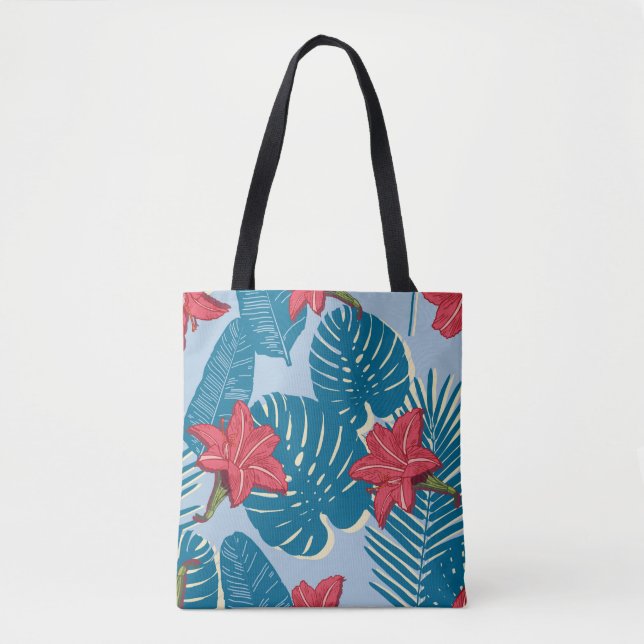 Bolsa Tote Palma Tropical padrão azul sem costura (Frente)