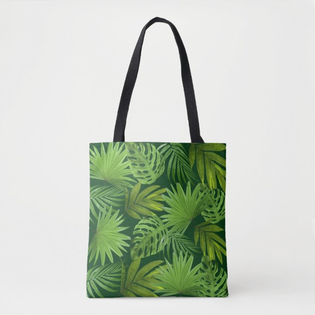 Bolsa Tote Palma Verde Tropical Folha em Verde Floresta (Frente)