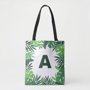Bolsa Tote Palma verde-tropical monograma folhas florais
