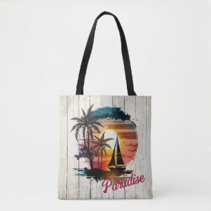 Bolsa Tote Palmas de vela de sol cor-de-rosa tropical