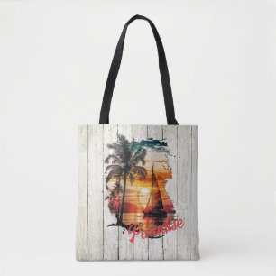 Bolsa Tote Palmas de vela de sol cor-de-rosa tropical