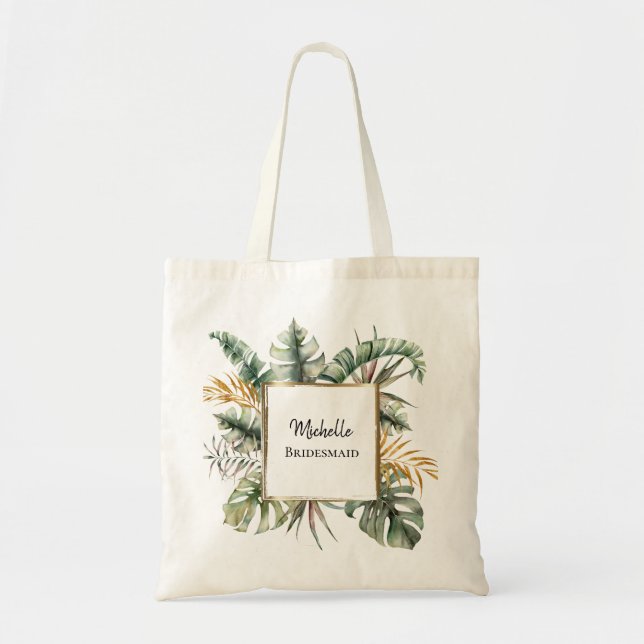 Bolsa Tote Palmas Douradas Elegantes Tropicais Verdes Favorit (Frente)