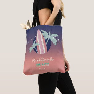 Bolsa Tote Palmas,Surfboard,String Lights Beach