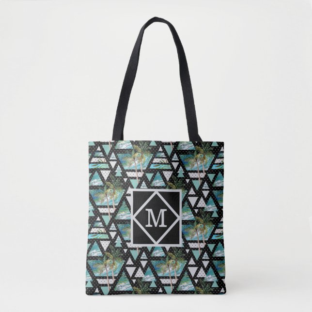 Bolsa Tote Palmas & teste padrão de ondas geométricos (Frente)