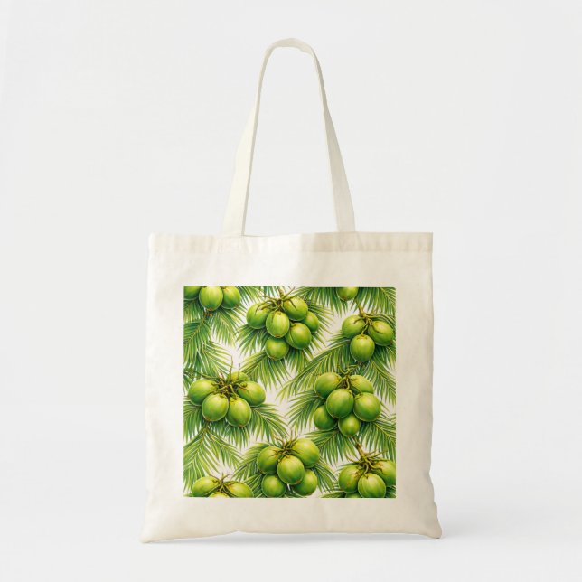 Bolsa Tote Palmeira de Coco Verde Padrão Tropical (Frente)