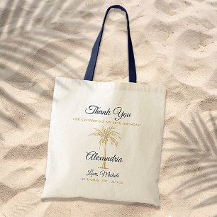 Bolsa Tote Palmeira Dourada Naval Tropical de Aniversário Obr
