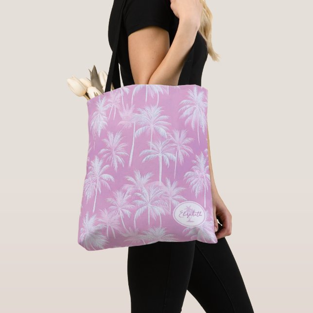 Bolsa Tote Palmeira havaiana Silhouette Pattern Plum ID1093 (Close Up)
