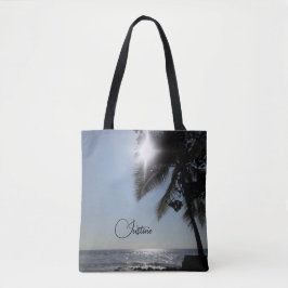 Bolsa Tote Palmeira iluminada pelo sol Personalizado Oceano