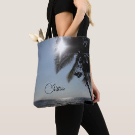 Bolsa Tote Palmeira iluminada pelo sol Personalizado Oceano