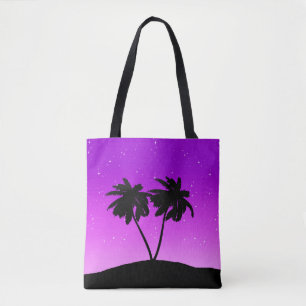Bolsa Tote Palmeira Silhueta, Roxo-selvagem com estrelas
