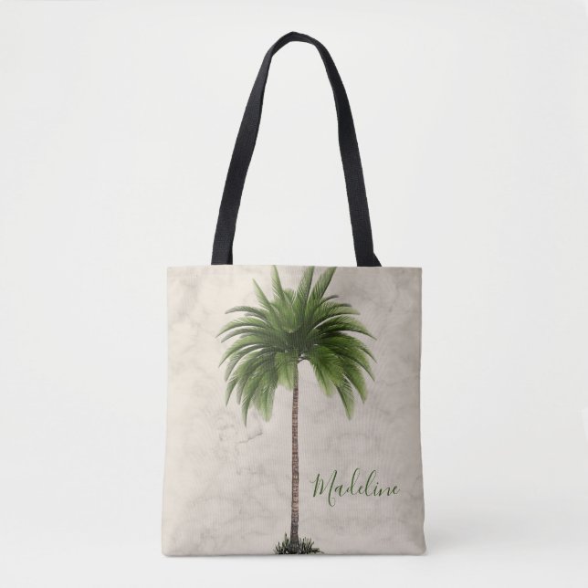 Bolsa Tote Palmeira Tropical Marble Champagne Elegante (Frente)