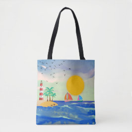 Bolsa Tote Palmeiras-do-sol Barcos-voadores de Farol Tartarug