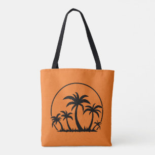 Bolsa Tote Palmeiras e pôr do sol em preto