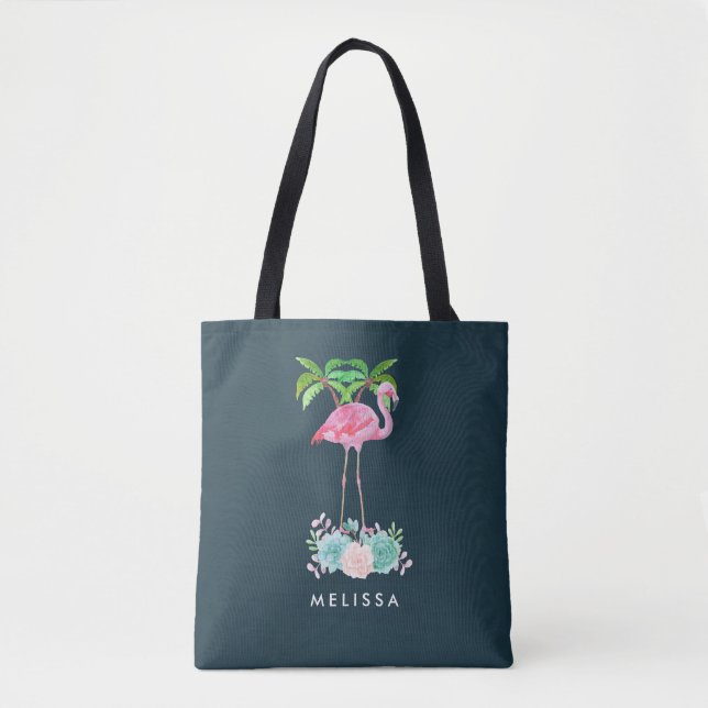 Bolsa Tote Palmeiras Flamingo Rosa e Sucultivos Florais (Frente)