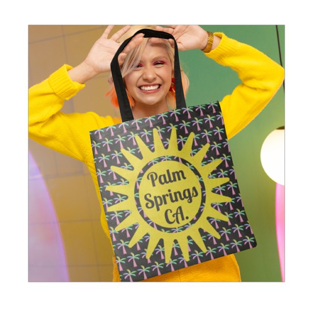 Bolsa Tote Palmeiras Primaveras Turquesa Palmeiras Coloridas (Criador carregado)