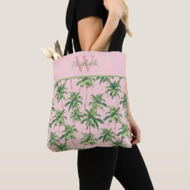 Bolsa Tote Palmeiras Tropicais em Monograma Rosa