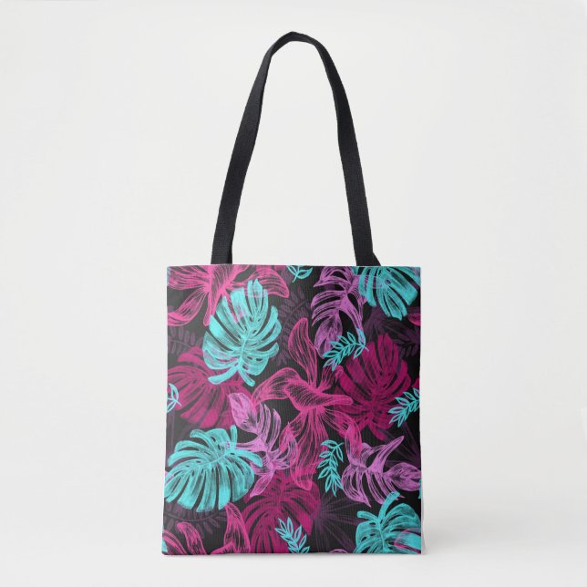 Bolsa Tote Palmeiras tropicais fluorescentes (Frente)
