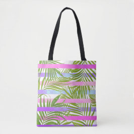 Bolsa Tote Palmeiras tropicais, listras violetas rosa moderna