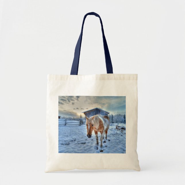 Bolsa Tote Palomino Paint Horse e Barn para amantes de animai (Frente)