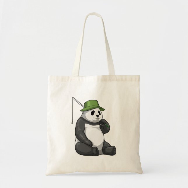 Bolsa Tote Panda a pescar com cana de pesca (Frente)