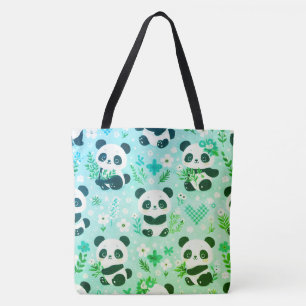 Bolsa Tote Panda Bear Pattern Green Impressão